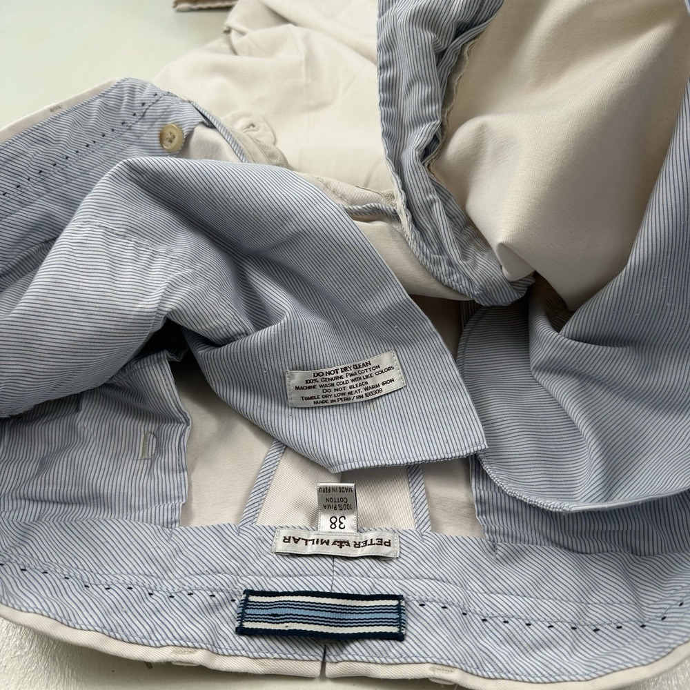 VTG Peter Millar 100% Pima Cotton Chino Pants Men 38x32 Cream Khaki Classic Peru - Picture 12 of 13